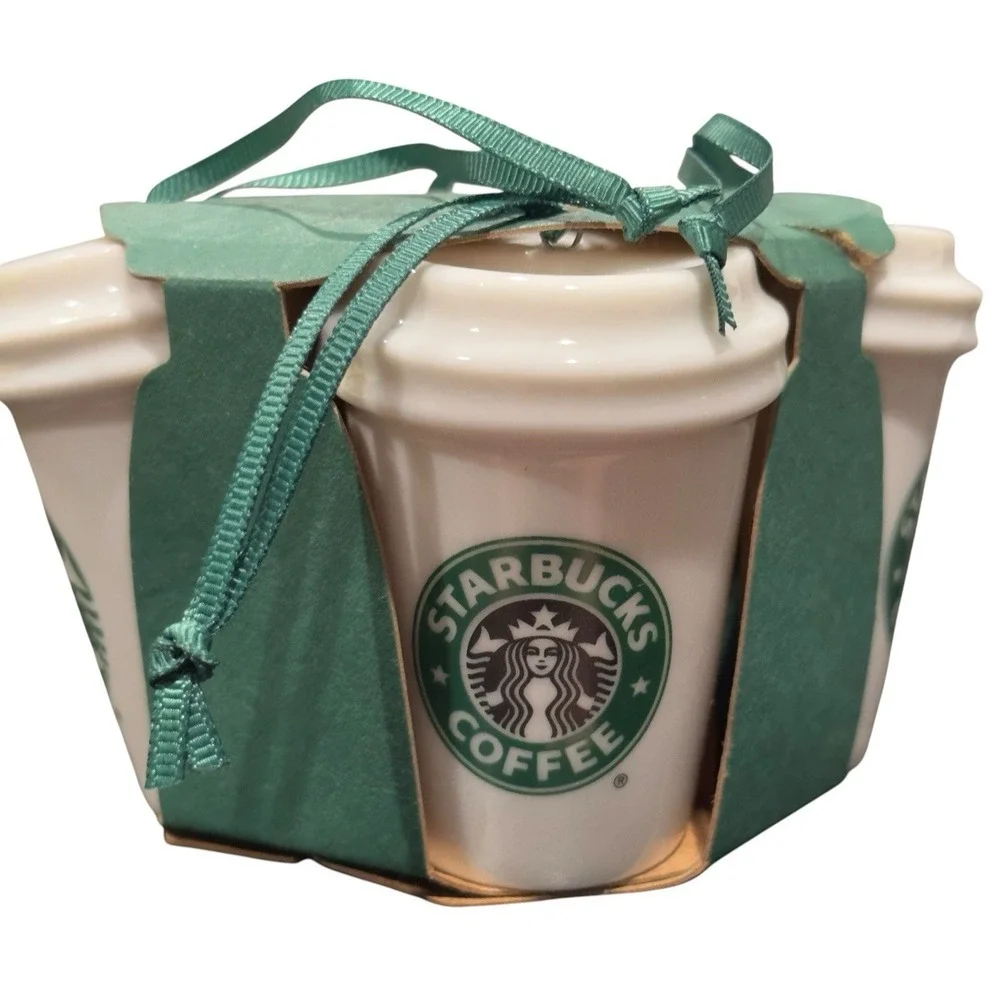 Starbucks 2016 Christmas Ornaments Set 4pk Mini Ceramic Coffee Cup Tea‎ Mug New